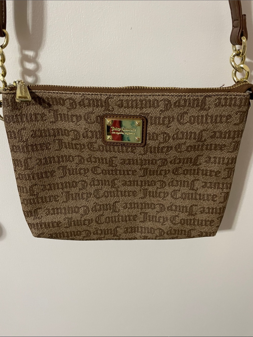 Juicy Couture Brown Monogram Crossbody Bag with Gold Trim